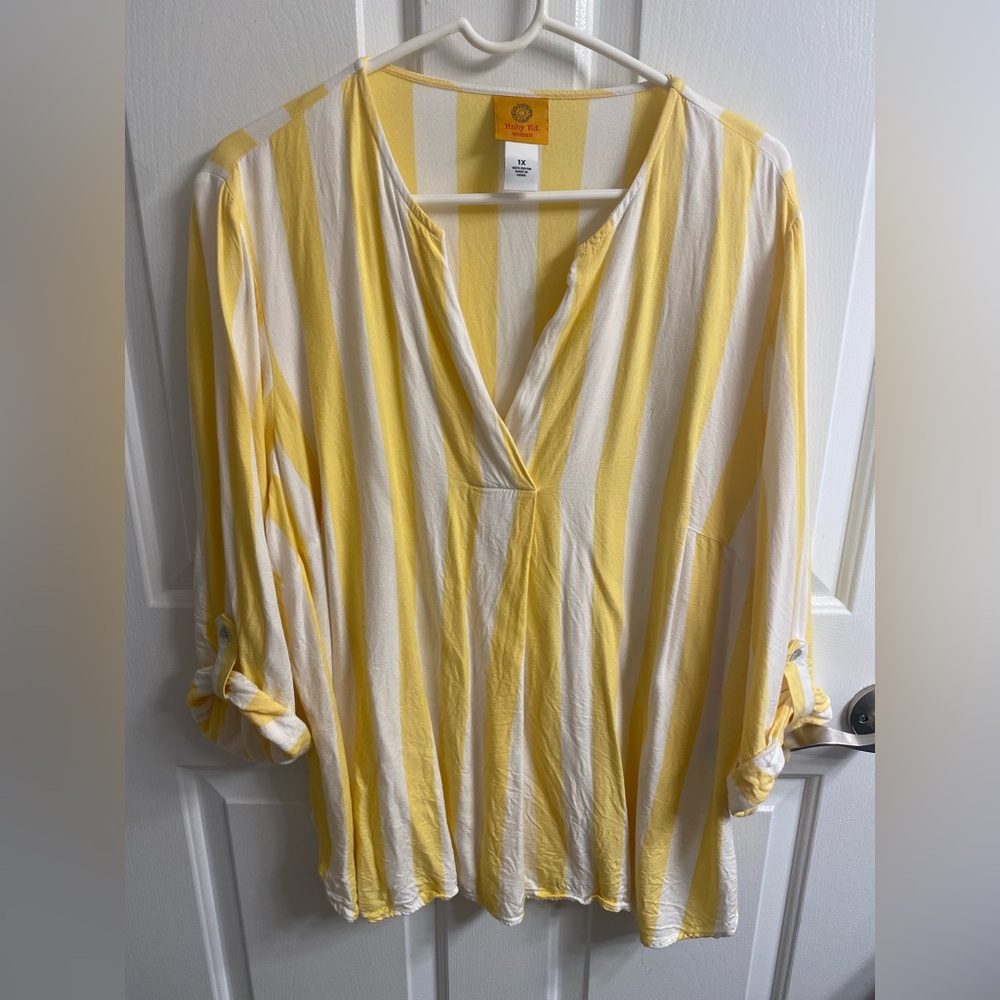 Ruby Rd. Yellow & White Striped Top